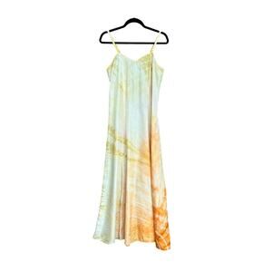 Antique Hand Dyed Acetate Slip Dress Yellow Orange Ombre Shibori REEEGAN